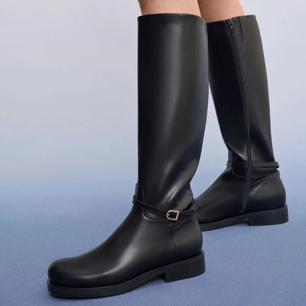 Charles & Keith Belted Knee-High Boots - Black (size 7) - Picture 4 of 11